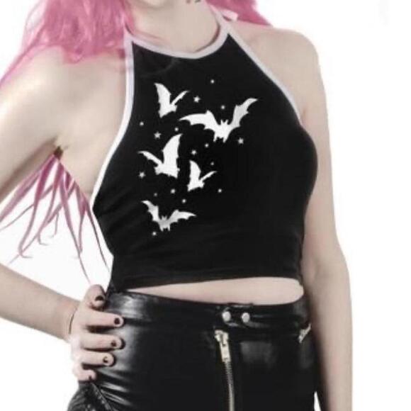 Tops - Too Fast Bats Halter Top Goth Gothic tank tops women shirts size S, like new Bat